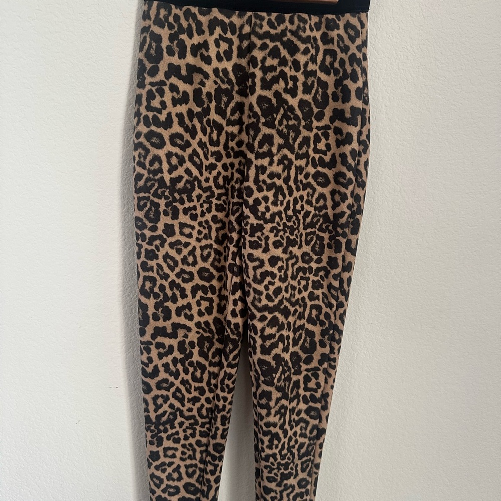 Zara Brown and Black Leggings with Leopard Print